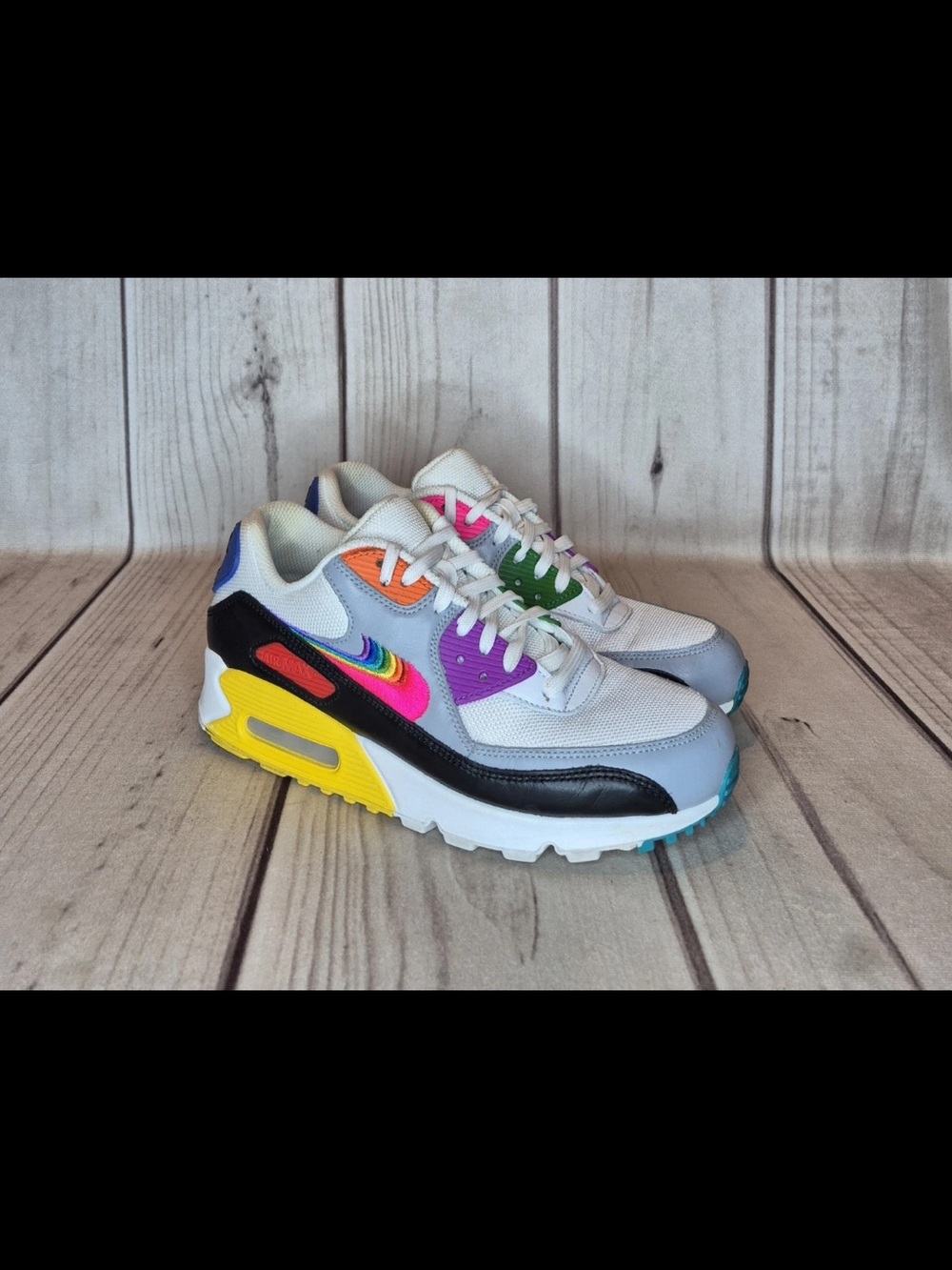 Nike Air Max 90 Men's Size 7.5 Shoes Betrue Be True White Multi-Color Rainbow